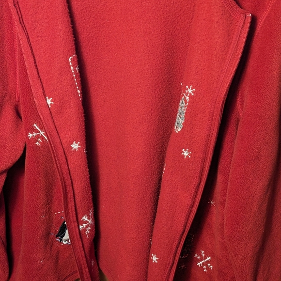 Croft & Barrow Women's 1X Red Fleece Full Zip Cardigan w/ Xmas Scenery - Picture 2 of 9